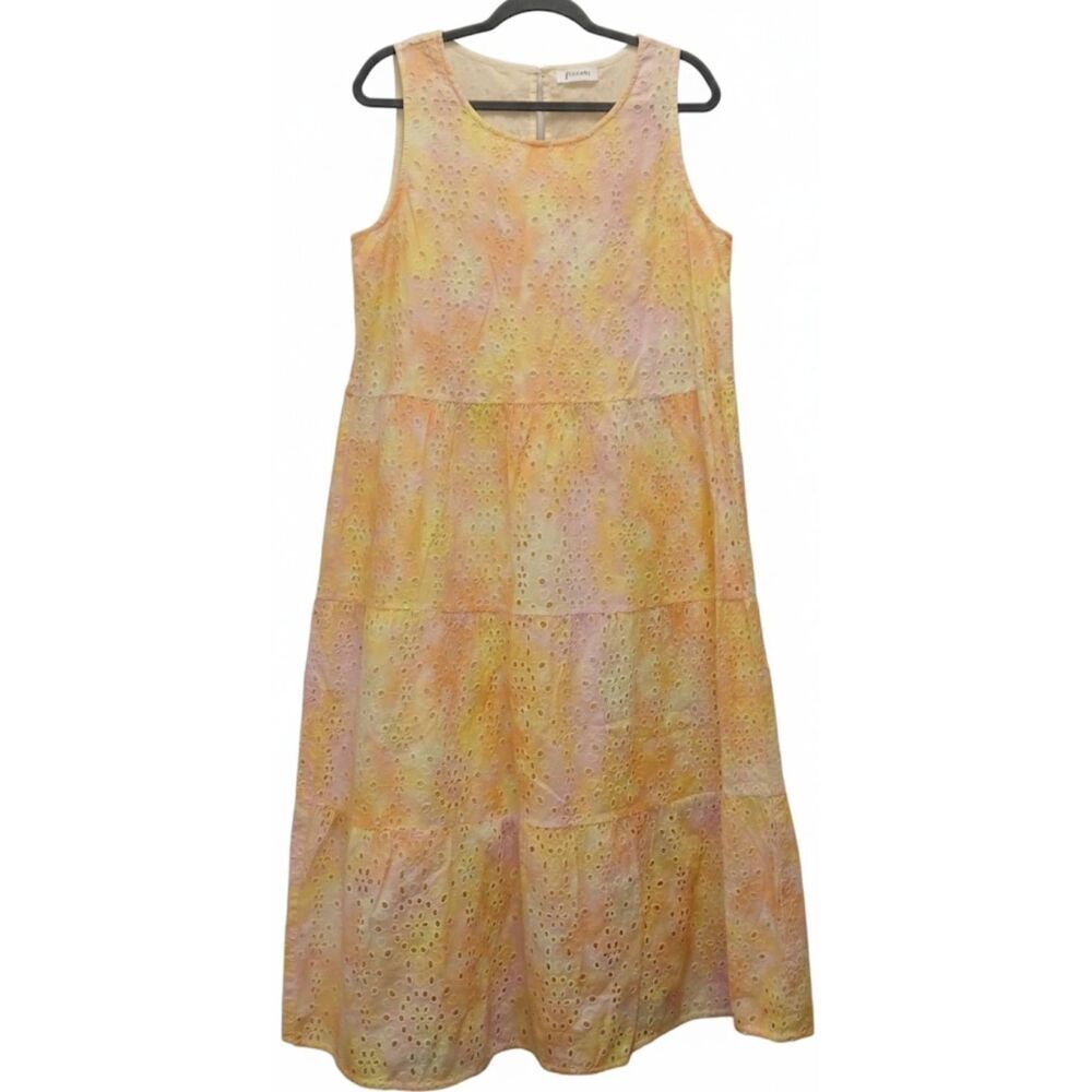 Flowers for friends womens medium dress eyelet yellow maxi long boho sun travel
